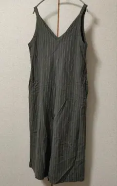 オリーブグリーン ストライプ キャミソール オールインワン