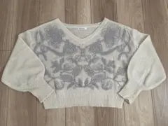 natural couture ニット　天竺刺繍ニット　アイボリー　白
