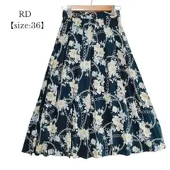 【RD】プリーツスカート　ミモレ丈　花柄　総柄　総ゴム　サイズ36