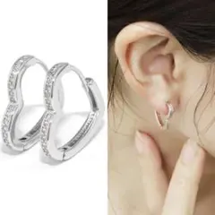 オープン ハート フォルム ジルコニア フープ ピアス シルバー S925 刻印