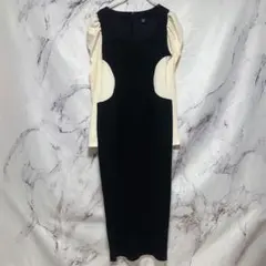 【シーイン】スリーブ付き ニット ワンピース 黒・アイボリー XL