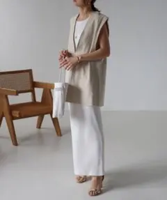 BONJOUR SAGAN リネン混 ディープV ベスト×リブタンク ワンピース