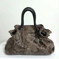 FURLA サテン×レザー レオパード トートバッグ モスグリーン h33 