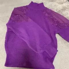 スナイデル　パープル レース装飾 タートルネック ニット
