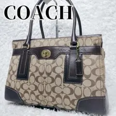 【美品】COACH　シグネチャー　ターンロック　トートバッグ　キャンバス　レザー