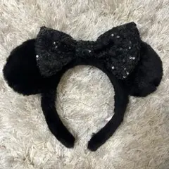 ミニーマウス　ファー&スパンコールカチューシャ　ブラック