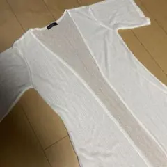 美品リブ編みホワイトオープンフロントカーディガン Mサイズ