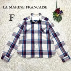 ★マリンフランセーズ　チェック柄デニムジャケット　シャツ　アウター　羽織り　綿