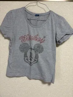 ミッキーマウス 半袖Tシャツ グレー ラインストーン