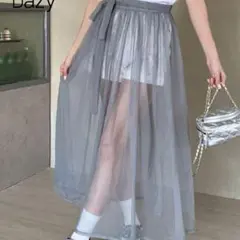 DAZY レースメッシュスカート　レイヤード グレー　M リボンのサムネイル