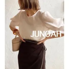 JUNOAH パフスリーブ 半袖 トップス ブラウス アイボリー