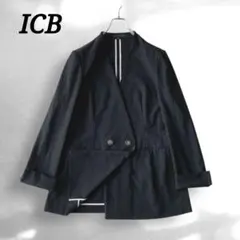 人気 ICB アイシービー ノーカラー ダブルブレスト ジャケット 麻混