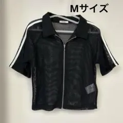 Lutique メッシュ ジップアップ 半袖 ポロシャツ 黒