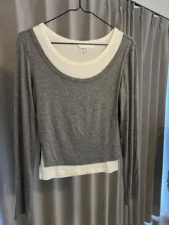 H&M 重ね着風 長袖カットソー グレー×ホワイト Sのサムネイル