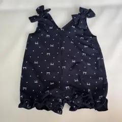 リボン柄 ネイビー ロンパース