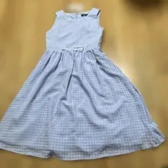 新品☆コムサイズム　サックス　シアーチェックワンピース160㎝