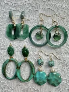 ハンドメイド ピアス 4点セット グリーン系　まとめ売り
