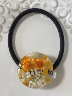 ハンドメイド ヘアゴム レジンドライフラワー オレンジ リボン 花束