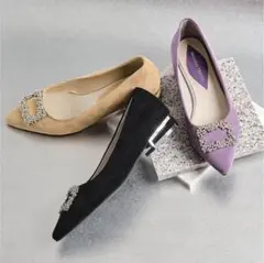 ビジューモチーフパンプス　新作　ビジュー　パンプス　スウェード　randa