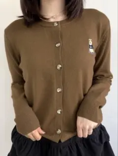 kirakiraShop ベア 刺繍 シンプル ニット カーディガン