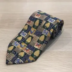 dunhill ダンヒル ネクタイ アニマル 総柄 総柄 シルク ゾウ 鳥 青