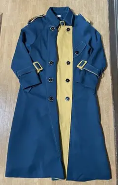バイカラー トリミング ダブルブレスト ロングコート