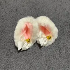 【猫耳】ファー ヘアクリップ リボン 鈴付き