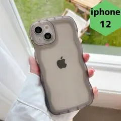 新品 iPhone12 スマホケース うねうね ウェーブ 黒 クリア 韓国
