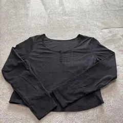 GU 黒 リブ編み 長袖Tシャツ XL