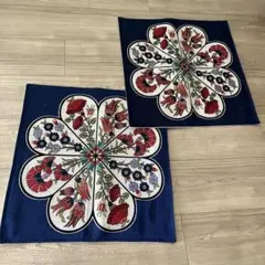 トルコ　花柄刺繍 クッションカバー 2枚セット