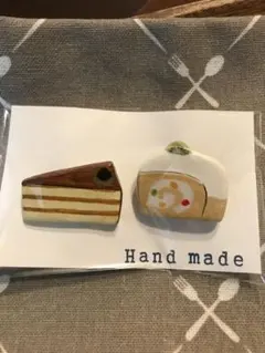 ハンドメイドブローチ　ロールケーキとチョコケーキセット