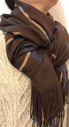 大判ストール　ダークブラウン　チェック柄