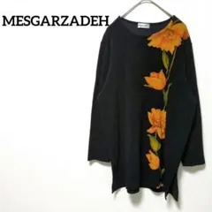 メスガルザデ 長袖チュニック 花柄 ブラック サイドスリット