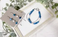 【セール】＊アパタイトとクラッククリスタルの2連ブレスレット・ピアスセット