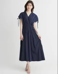 セルフォードcelford カシュクールリボンノースリーブワンピースネイビー36