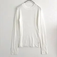 ハイネック　ニット　薄手　リブ編み　ホワイト　白　レディース　トップス　シンプル