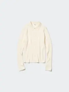 UNIQLO　エクストラファインメリノリブポロカーディガン　オフホワイト　L