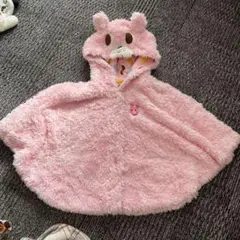 ピンクのウサギデザインポンチョ　ミキハウス　フリー