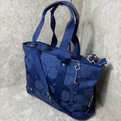 COACH コーチ F18844 シグネチャー 2WAY トートバッグ青