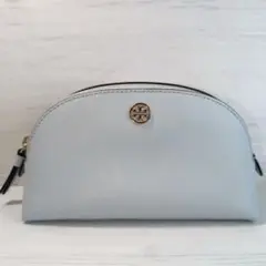 ✨トリーバーチ ライトブルー レザー ドーム型ポーチ