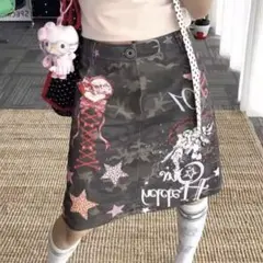 膝丈スカート　迷彩　カモフラージュ　グラフィック　デジタルプリント　Y2K