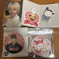 treasure はぴだんぶい カフェ トレカ 缶バッジ ジフン ポチャッコ