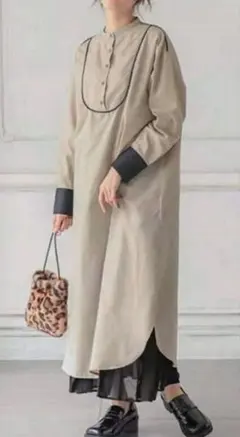 神戸レタス　 バンドカラーロングシャツワンピース