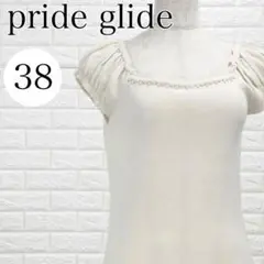 prideglide ニット ホワイト パール付 半袖 パフスリーブ A3696