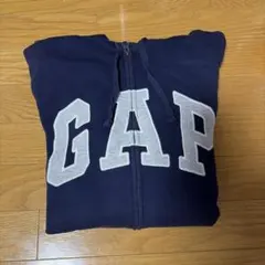 GAP ロゴ刺繍 ジップアップパーカー ネイビー L
