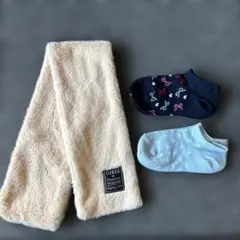女の子　マフラー　ベージュ　差し込み　新品　靴下　ソックス　15〜19㎝　リボン