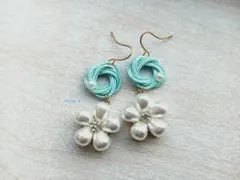 水引 と お花 ✿ 和風 ピアス イヤリング 耳飾り ✿ 一点価格