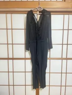 黒い透け感長袖パンツセットアップ