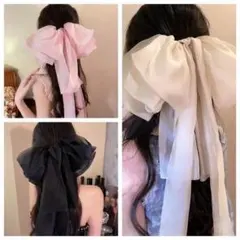 リボンヘアアクセサリー 3色セット シフォン 高級感 おしゃれ 流行 バレッタ