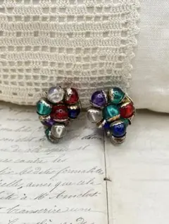 カラフルビーズ クラスターイヤリング フランスヴィンテージ